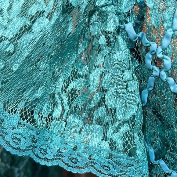 1980s does 1920s Vintage Turquoise Lace and Sequins Formal Dress size 14. - Picture 5 of 9